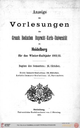 Wintersemester 1911/1912