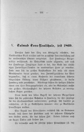 V. Talmud Tora-Realschule, seit 1869.