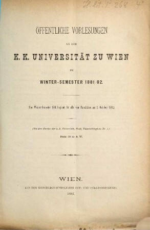 Vorlesungsverzeichnis. 1881/82. WS