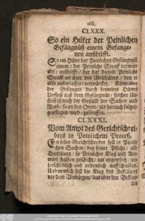 CLXXXI. Vom Ampt des Gerichtschreibers in Peinlichen Proceß.