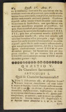 Articulus I. Quid sit Character Sacramentalis?