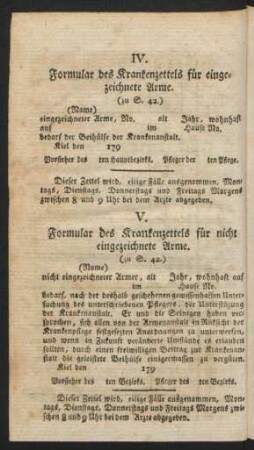 V. Formular des Krankenzettels für nicht eingezeichnete Arme