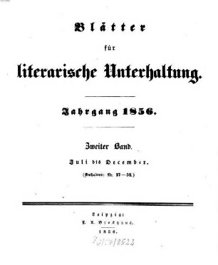 Blätter für literarische Unterhaltung, 1856,2
