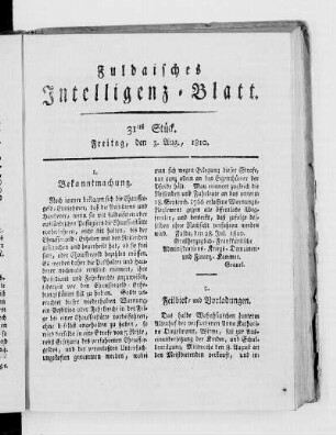 31tes Stück, Ausgabe vom 3. Aug. 1810