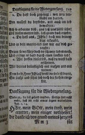Danksagung für die Wiedergenesung. - Danksagung nach der Erndte.