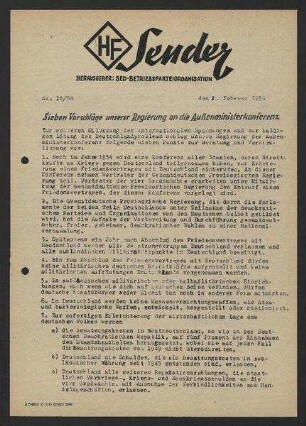 'HF-Sender' [Flugblatt], Nr.10/1954 (2. Februar 1954)
