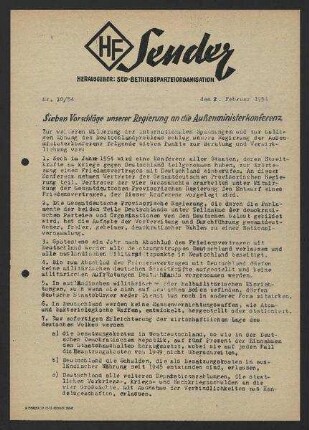 'HF-Sender' [Flugblatt], Nr.10/1954 (2. Februar 1954)