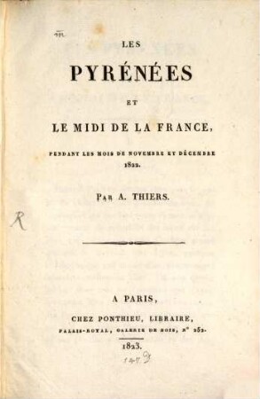 Les Pyrénées et le Midi de la France : pendant le Mois de Novembre et Decembre 1822