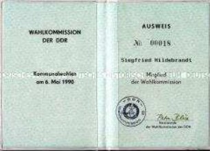 Ausweis der Wahlkommission zur Kommunalwahl in der DDR am 6. Mai 1990