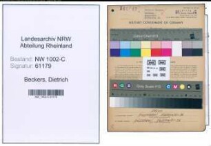 Entnazifizierung Dietrich Beckers, geb. 05.01.1913 (Elektrokaufm.)