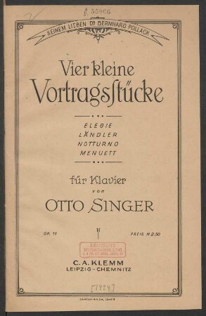 Vier kleine Vortragsstücke für Klavier op. 11