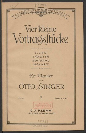 Vier kleine Vortragsstücke für Klavier op. 11