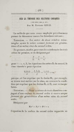 Sur la théorie des sections coniques.
