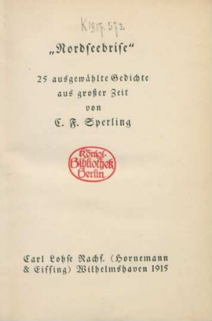 "Nordseebrise" : 25 ausgewählte Gedichte aus großer Zeit