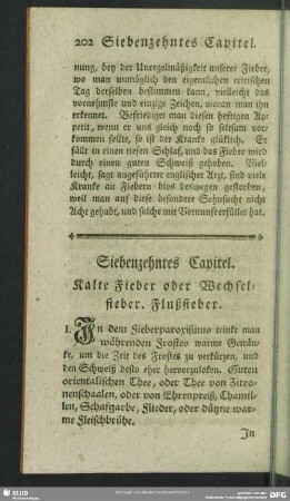 Siebenzehntes Capitel. Kalte Fieber oder Wechselfieber. Flußfieber