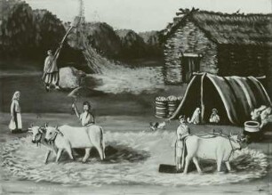 Dreschen im Dorf