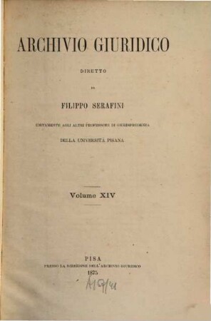 Archivio giuridico. 14, 14. 1875