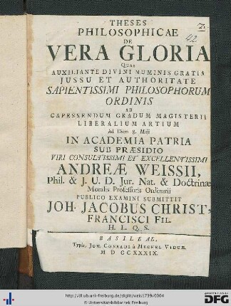 Theses Philosophicae De Vera Gloria