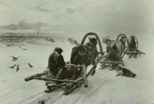 Ins Dorf : Russland, Schlitten, Gemälde
