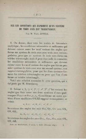 Sur les conditions qui expriment qu'un système de trois axs est trirectangle.