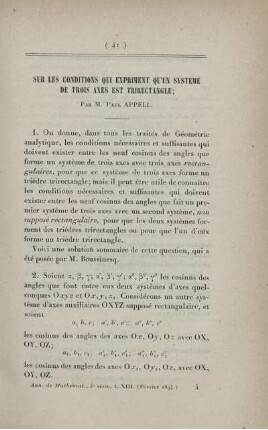 Sur les conditions qui expriment qu'un système de trois axs est trirectangle.