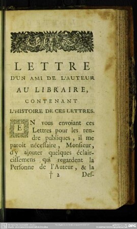 Lettre D'Un Ami De L'Auteur Au Libraire, Contenant L'Histoire De Ces Lettres
