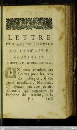 Lettre D'Un Ami De L'Auteur Au Libraire, Contenant L'Histoire De Ces Lettres