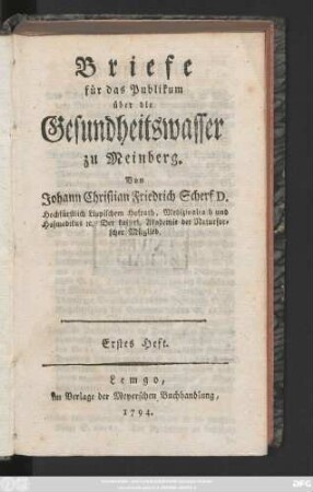 Heft 1: Briefe für das Publikum über die Gesundheitswasser zu Meinberg