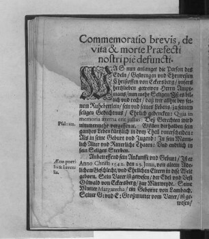 Commemoratio brevis, de vita & morte Praefecti nostripiè defuncti