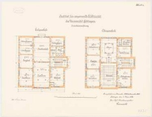 Institut für angewandte Elektrizität der Universität Göttingen: Grundriss Erdgeschoss, Obergeschoss 1:100
