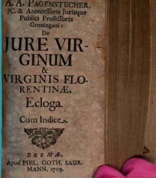 De jure virginum, et virginis florentinae Ecloga
