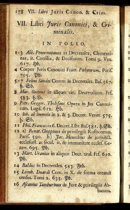VII. Libri Juris Canonici, & Criminalis.