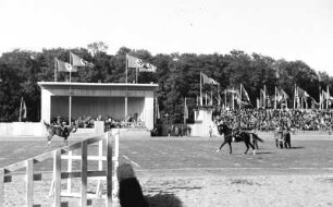 Reitturnier auf der Reichsnährstandausstellung 1939 : Ein Reitturnier auf dem Großen Ring im Rahmen der 5. Reichsnährstand-Ausstellung 1939 in Leipzig.