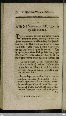 V. Von des Vincentii Bellouacensis speculo naturali