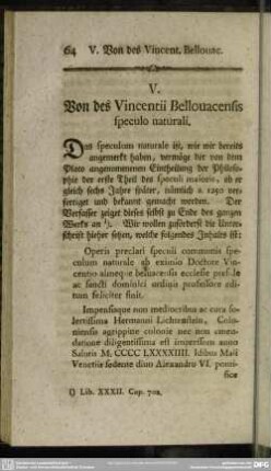 V. Von des Vincentii Bellouacensis speculo naturali