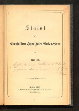 Statut der Preußischen Hypotheken-Actien-Bank zu Berlin