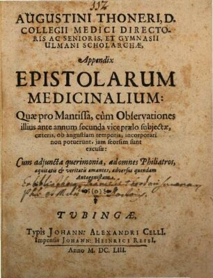 Appendix epistolarum medicinalium
