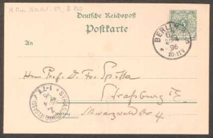 Postkarte an Friedrich Spitta : 25.04.1896