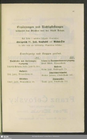 Ergänzungen und Richtigstellungen