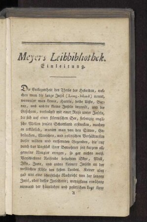 Meyers Leihbibliothek. Einleitung.
