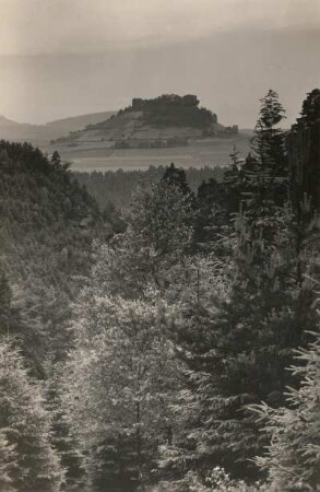 Sächsische Schweiz. Die Kaiserkrone bei Schöna vom jenseitigen Elbufer gesehen. Nähe der Schrammsteine