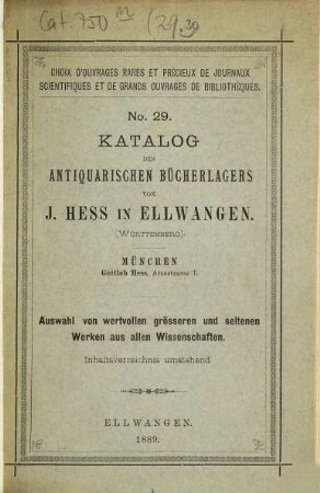Katalog. 29. 1889