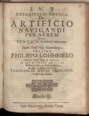 Exercitatio Physica De Artificio Navigandi Per Aerem