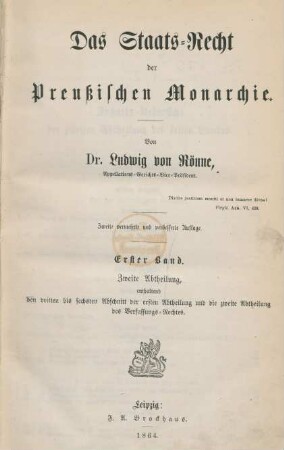 Bd. 1, Abth. 2: Zweite Abtheilung, enthaltend den dritten bis sechsten Abschnitt der ersten Abtheilung und die zweite Abtheilung des Verfassungs-Rechtes