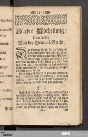 Vierdte Abtheilung/ Unterricht Von der General-Beicht