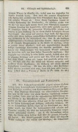 IV. Gynäkologie und Pädiatrik.