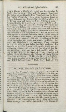 IV. Gynäkologie und Pädiatrik.
