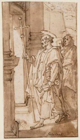 Petrus betritt die Stadt Rom (Studie für eines der um 1586/87 von Cesare Nebbia und Gehilfen ausgeführten Fresken in der Cappella Sistina in Santa Maria Maggiore, Rom)