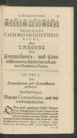 Sectio I. Von Commissionen und Commissarien in Gemein