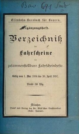 Verzeichniß der Fahrscheine für zusammenstellbare Fahrscheinhefte. 1896/97